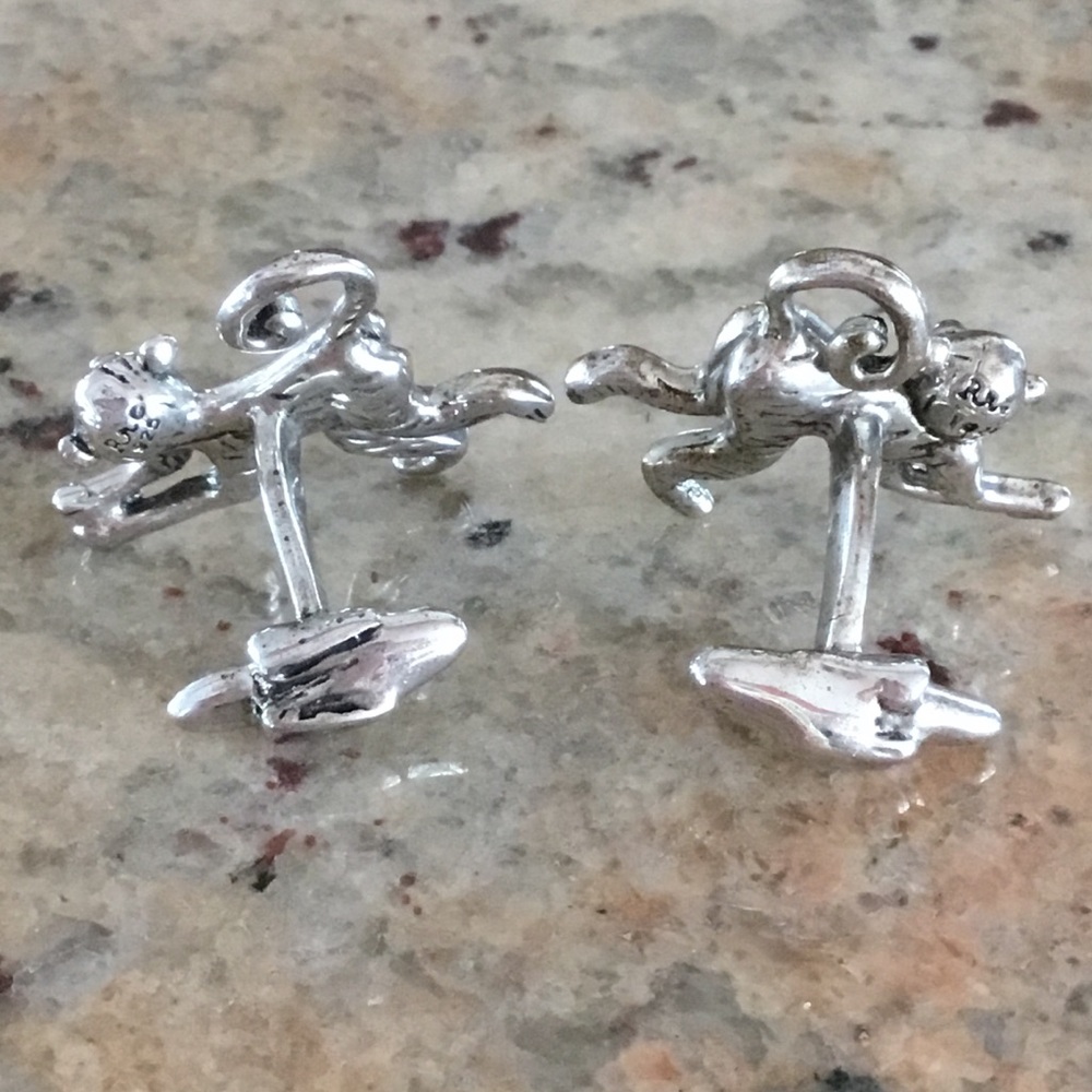 Vintage RRC Rotenier Swing Sterling Silver Playful Monkey Handcrafted Cufflinks - Picture 5 of 8